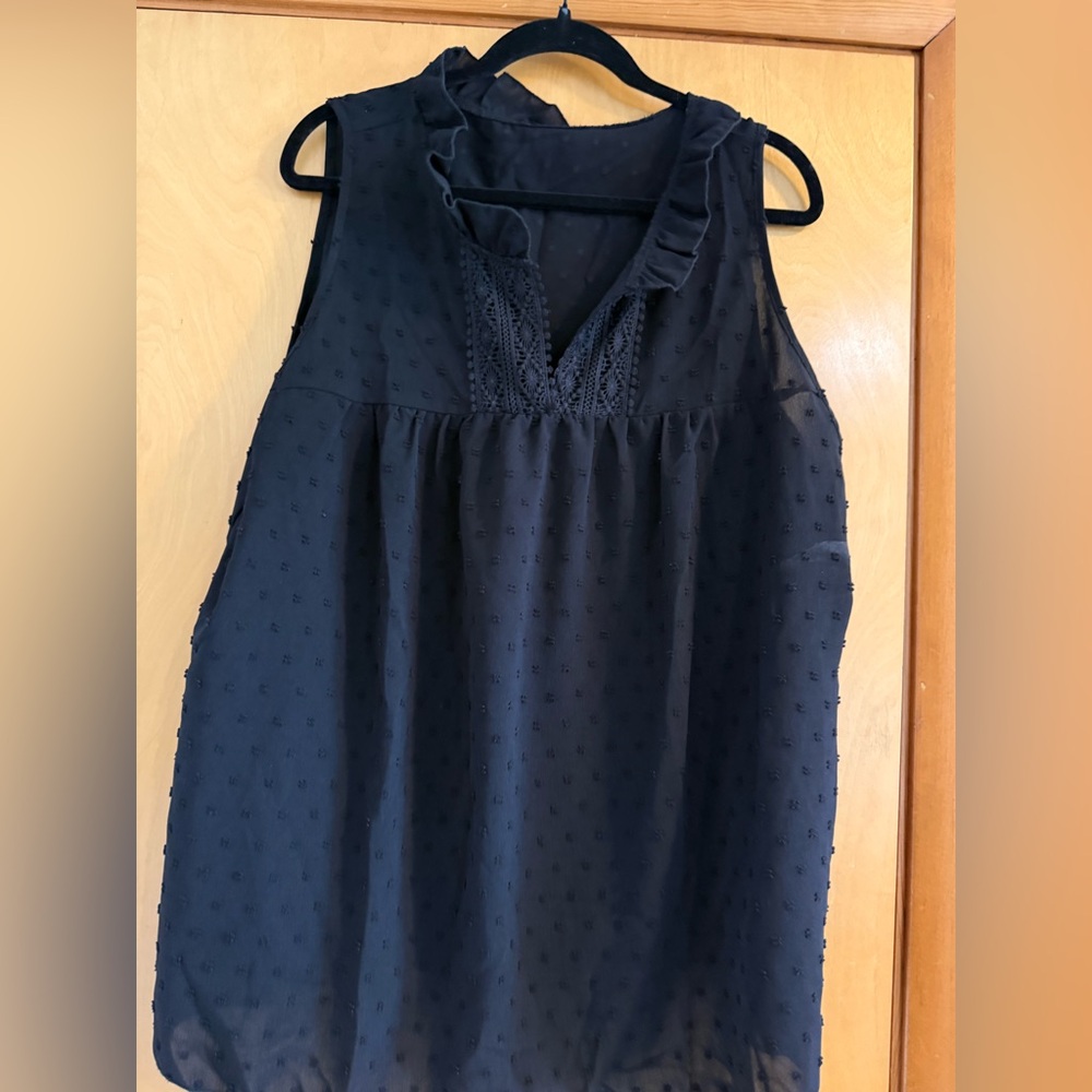 SHEIN Black Sleeveless Swiss Dot Ruffled V-Neck Blouse